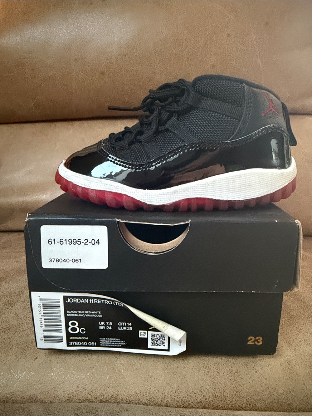 Jordan 11 Retro 8C Kids' Black Patent Leather Sneakers with Red Outsole